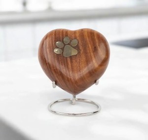 Wood Heart Paw Print Keepsake Urn