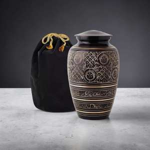 Large Deep Black and Gold Brass Urn